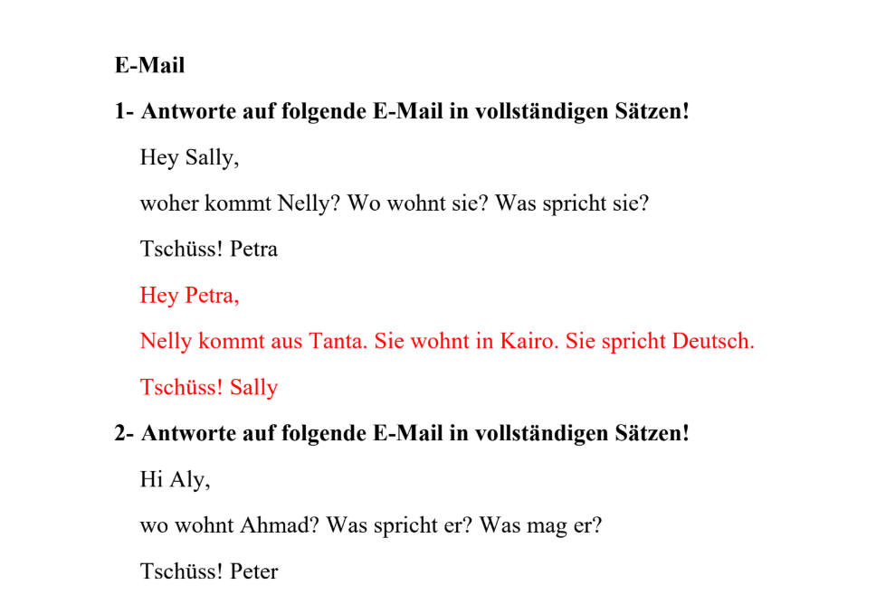 Schriftlicher Ausdruck L 1, 2 A - Antwort